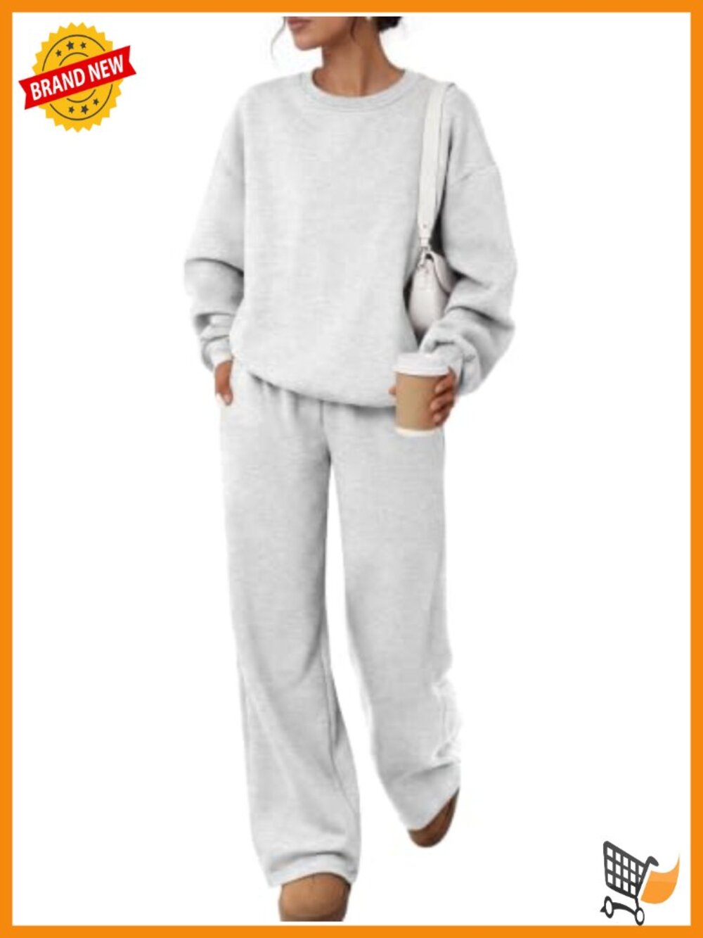 Women's 2 Piece Sweatsuit Cotton Blend Fleece Lined Crewneck Wide Leg Lounge Set